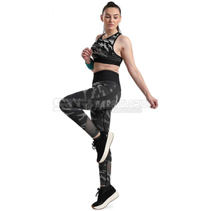 Yoga Set Camouflage Print High Waist <b>Leggings</b> <b>Crop</b> Top 2 Piece Racerback Full Length Spandex Polyester Active Stretch - Product Image 4