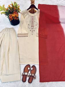 <b>Women's</b> Premium Wrinkle-Free Farshi Set Embroidered <b>Kurta</b> Digital Print Dupatta Festive Ethnic Wear for Weddings Parties All - Product Image 5