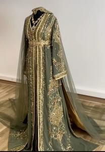 Vestido musulmán hasta el suelo Jalabiya Kaftan árabe Abaya playa silueta botón decoración cintura Natural Kaftan de lujo para mujeres - Product Image 3