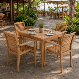 Outdoor <b>Dining</b> Modern Solid Teak Wood Stackable Juno <b>Stacking</b> Armchair Space Saving Patio Garden Hotel Resort Furniture B2B - Product Image 5