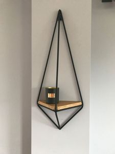 Modern Geometric Wall Shelf with Wooden Corner Shelf Industrial Metal <b>Frame</b> Home Decor Organizer - Product Image 1