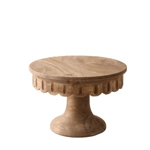 Best Seller Scalloped Edge Wooden Cake Stand Round Pedestal <b>Dessert</b> Display Tray Rustic Natural Kitchen Decor Item - Product Image 1