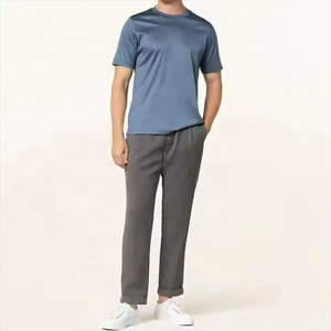 T-shirts pour hommes à manches courtes, coupe classique, en coton mercerisé tricoté, col rond, décontractés, solides, en promotion - Product Image 4