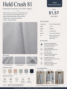 Tissu tissé teint en fil à texture froissée, mélange de polyester uni, résistant aux plis, tombé doux, pour chemisier, robe, jupe, tenue de villégiature - Product Image 1