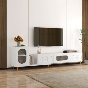 Mobile TV Rettangolare Estensibile in Legno, Centro Intrattenimento per Soggiorno e Camera da Letto, Console Multimediale - Product Image 2