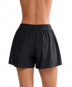 Shorts noirs pour femmes, coupe ample, taille moyenne, ceinture élastique, séchage rapide, sportif, décontracté, couleur unie - Product Image 2