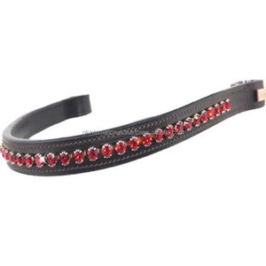 Personalized Red Shining Crystals Diamante Chain Inlaid Empty Channel Padded Leather Horse brow <b>band</b> with Customized Logo <b>Snap</b> - Product Image 2