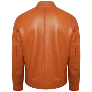 <b>Men's</b> <b>Brown</b> PU <b>Leather</b> Moto <b>Jacket</b> Stand Collar Zipper Closure Regular Fit Solid Color Autumn Wear - Product Image 2