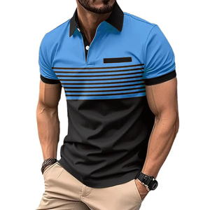 Polo pour homme à blocs de couleur, manches courtes, tricoté, style décontracté uni avec boutons sur le devant - Product Image 4