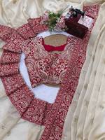 Ensemble de sari en filet brodé avec chemisier, vêtements indiens et pakistanais perlés, pour mariage et festivals