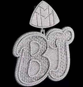 Moissanite <b>Initial</b> AB Pendant Iced Out Baguette Pave Hip Hop <b>Necklace</b> Charm Luxury Statement Jewelry For Men Women - Product Image 4