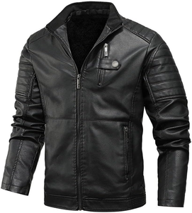 Men's PU Motorcycle <b>Jacket</b> Stand Collar Windproof Faux Fur <b>Lining</b> Moto Biker Style Autumn Casual Zipper Closure - Product Image 4