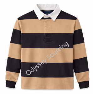 Camiseta de Rugby a Rayas de Manga Larga Casual para Hombre, 100% Algodón Orgánico Teñido en Hilo, Transpirable, Cómoda, de Punto, Polo al por Mayor - Product Image 4