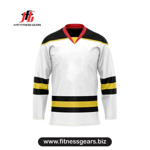 Maillot de hockey sur glace personnalisé blanc et jaune, col en V, manches longues, sublimé, en polyester respirant, pour homme adulte - Product Image 1