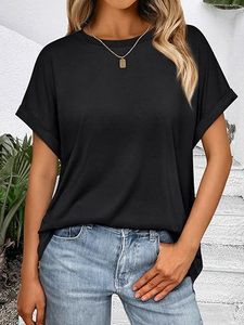 <b>Black</b> Summer Solid Jersey Cotton Oversized <b>Women</b> T-<b>Shirt</b> Short Sleeve Crew Neck Loose Fit Tee Casual Daily Wear - Product Image 1
