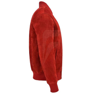 Men's <b>Red</b> Genuine Leather Bomber <b>Jacket</b> Stand Collar Zipper Closure <b>Waterproof</b> Breathable Casual Regular Fit Winter Wear - Product Image 5
