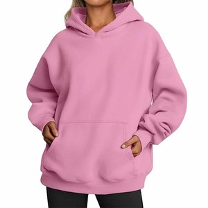 Custom Oversized Solid <b>Black</b> Women's Hoodie 100% Cotton Fleece Pullover with Pockets Regular Length Autumn Wear Pullover OEM - Product Image 2
