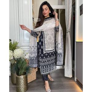 ชุดเสื้อผ้าชีฟองระบายอากาศดีไซน์เนอร์ Bhanderi -BE พร้อมกางเกงและผ้าคลุมไหล่ แขนยาว แฟชั่นทันสมัย ไซส์ M - Product Image 5