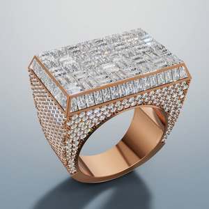 Luxury Rose <b>Gold</b> Plated 925 Silver <b>Cocktail</b> <b>Ring</b> Baguette Cut Moissanite Pave Setting Geometric Design for Women Wedding Party - Product Image 1
