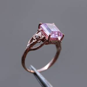 Anillo ajustable chapado en oro rosa de 14k y plata 925 con cuarzo rosa para mujeres y hombres, joyería hecha a mano, regalo, estilo moderno - Product Image 6