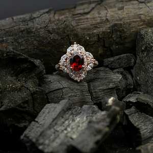 Conjunto de anillos de boda de granate, plata de ley 925, chapado en oro rosa de 14 quilates, anillo de compromiso, joyería nupcial, regalo para mujer - Product Image 4