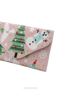 Bolso de mano de perlas para fiestas, con bordado de árbol de Navidad y muñeco de nieve, cartera de noche de lujo para bodas, bolso de mano de lona con cuentas 25 1l - Product Image 3