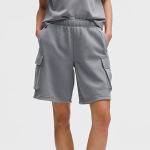 Top Selling Women's Casual Shorts Breathable 100% Cotton Fleece Quick Dry Elastic Waist Button Side Cargo Pockets - Product Image 4