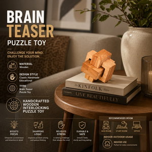 Jeu de puzzle en bois artisanal à emboîter |   Jeu de logique IQ pour adultes et enfants |   Cadeau éducatif : puzzle de voyage pour bureau - Product Image 5