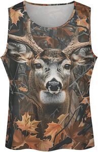 Men's Lightweight Knitted Deer Print Tank <b>Top</b> Sleeveless Casual Summer Outdoor Hunting Style O-Neck Breathable Polyester <b>Mesh</b> - Product Image 5
