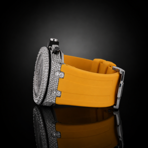 Reloj de pulsera automático redondo de lujo personalizado con moissanita VVS, estilo hip hop, con correa de caucho amarilla para hombre - Product Image 3