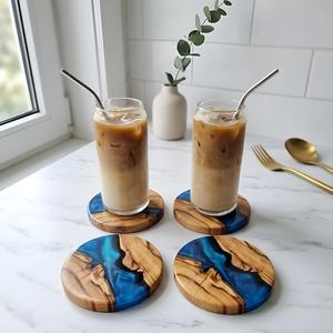Blue Resin Wood <b>Coasters</b> <b>Set</b> Handmade Ocean Epoxy Classic Design Durable Eco-Friendly - Product Image 3