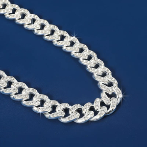 Cadena Cubana de Plata de Ley 925 de Lujo con Diamantes de Moissanita de Corte Brillante de 16 mm, Collar Impresionante para Boda o Compromiso - Product Image 1