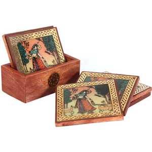 Posavasos cuadrados de madera blanca hechos a mano con estampado de una hermosa niña de pueblo, juego de 6 piezas, plato para beber café/té. - Product Image 2