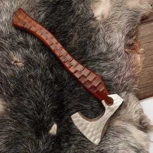 THEWIZ CRAFTS Handmade High Carbon Steel Viking Tomahawks Industrial Grade Survival Camping Hatchet Wooden <b>Handle</b> Leather Sheath - Product Image 1