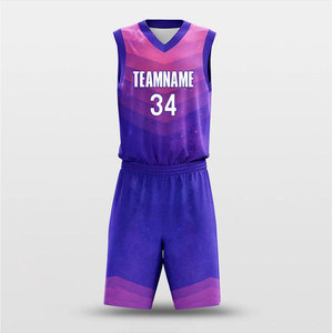 Conjunto de Uniforme de Baloncesto Sublimado Personalizado, Cuello en V, Sin Mangas, Degradado Morado y Rosa, Absorbe la Humedad, Ropa Deportiva Unisex para Adultos - Product Image 4