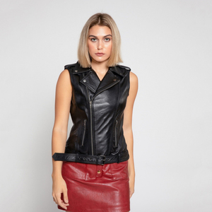 Chaleco de Cuero Tejido para Mujer, Invierno, Cierre de Cremallera, Sin Mangas, Personalizable, Bolsillos Sólidos - Product Image 2