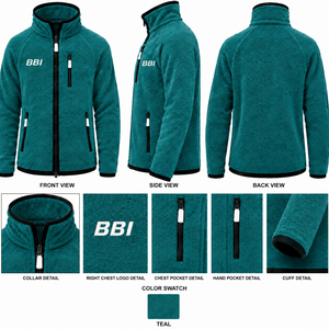 Veste polaire réversible personnalisée bleu ciel en coton 100 % écologique pour homme, fermeture éclair intégrale, col montant, vente en gros, sherpa bleu clair pour l'hiver - Product Image 5