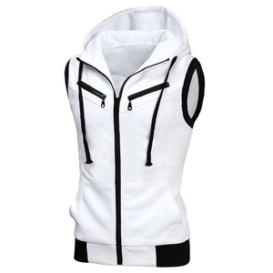Chaleco sin mangas con capucha y cremallera para hombre, de color sólido, tejido, transpirable, informal, para uso al aire libre, otoño, blanco - Product Image 5