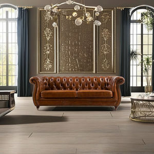 Sofá Cama Convertible de Tres Plazas con Funda de Cuero Genuino de Alta Calidad, Respaldo Acolchado, Estilo Chesterfield Moderno - Product Image 1