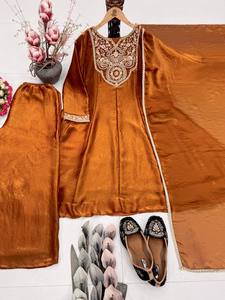 Ensemble Salwar Kameez pour femmes, brodé, avec dupatta en soie, séchage rapide, tenue indienne pakistanaise, pour fêtes et mariages - Product Image 5
