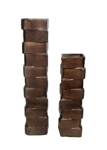 Petits vases à fleurs rectangulaires modernes en aluminium, à couches superposées et nervurés, marron, pour la maison et la décoration de table de mariage - Product Image 5