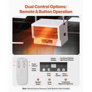 Riscaldatore Elettrico da Garage da 5000 Watt, Montaggio a Soffitto, Telecomando, Protezione dal Surriscaldamento, Elemento Riscaldante in Mica, Spina USA 1200W - Product Image 4