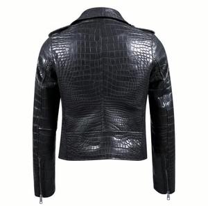 Veste d'hiver en cuir véritable gaufré croco de qualité supérieure pour homme, noire élégante, style motard, avec ceinture à la taille, fermetures éclair argentées, respirante, vintage - Product Image 2