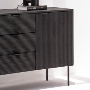 Buffet à 3 tiroirs et 2 portes Vandana Pebble Zenova Noir pour un rangement moderne et élégant à la maison - Product Image 5