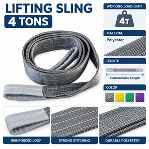 Eslinga de Elevación Plana de 4 Toneladas, 100 mm × 5 m, Poliéster Industrial Reforzado, Construcción con Ojales, Fabricante Experimentado, OEM Disponible - Product Image 6