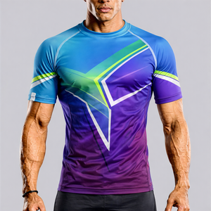 Men's Red <b>Black</b> Geometric <b>Compression</b> <b>Shirt</b> Short Sleeve Quick Dry Polyester Rash Guard Top - Product Image 4
