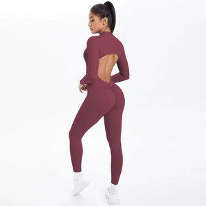 Women Long Sleeve Front Zipper Yoga <b>Jumpsuit</b> Seamless Fitness Romper High Elastic Sports Bodysuit <b>Workout</b> Gym Clothing - Product Image 4