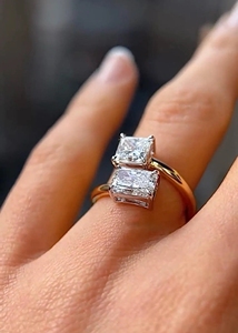 <b>Emerald</b> Design 925 Sterling <b>Silver</b> Luxury Princess Cut Moissanite Double Diamond Claw Setting Wedding <b>Ring</b> for Women - Product Image 3