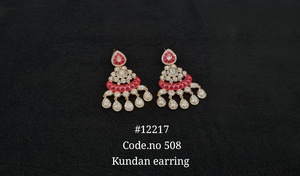 Pendientes Colgantes Kundan 12217, Pendientes con Dijes de Esmalte Chapados en Oro, Piedra Tallada en Forma de Pera, Joyería Kundan para Bodas y Fiestas - Product Image 5
