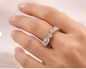 Marquise Lab Grown Diamond Half Eternity Band <b>Stacking</b> Wedding Engagement Rose Gold <b>Silver</b> Luxury Diamond <b>Ring</b> - Product Image 1